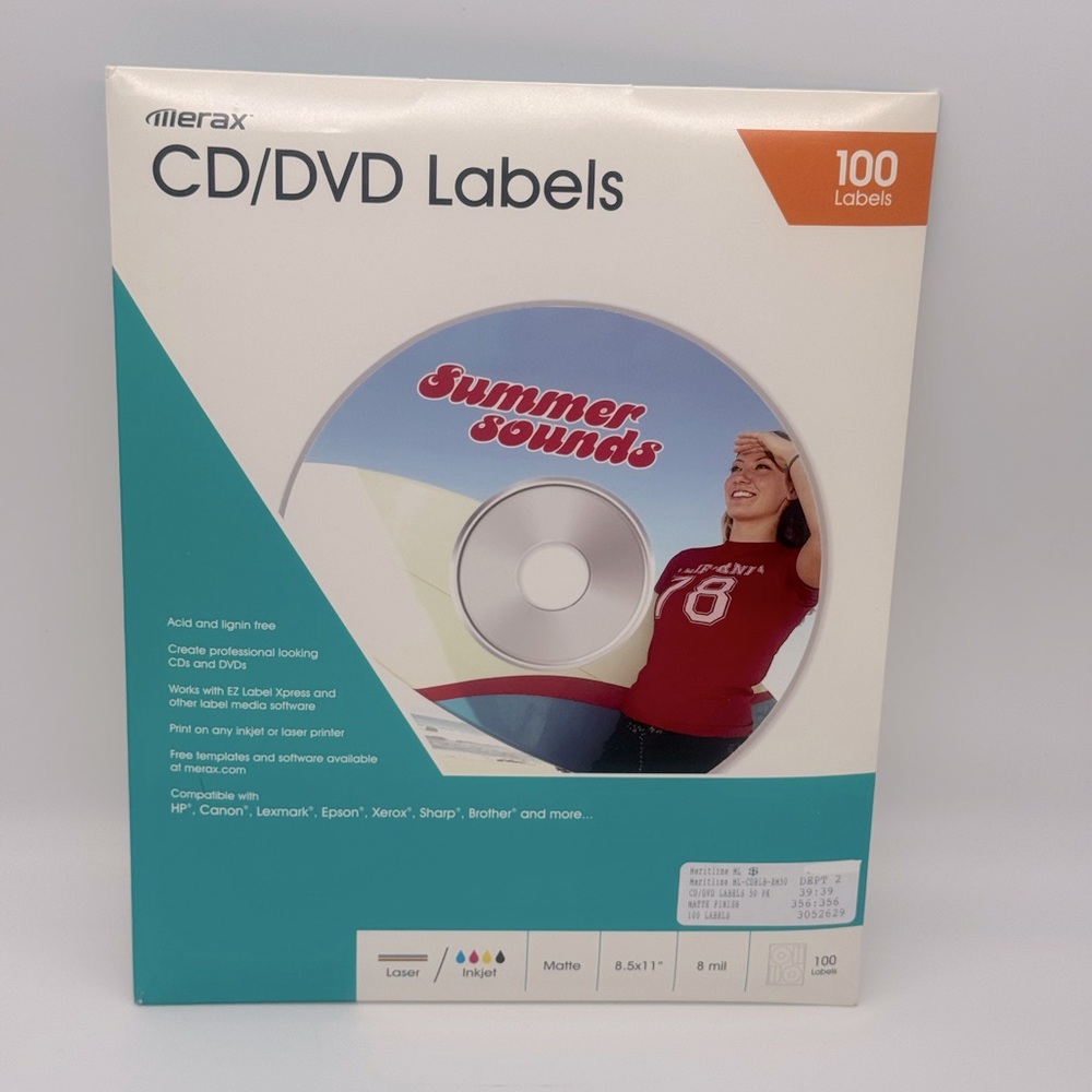 Merax  CD/DVD labels (100 pack) Matte - 8.5”x11” - 8 Mil - Laser/Inkjet